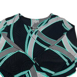 JM Collection Woman Black Green Print 3/4 Sleeve Shirt Tunic Top Plus Size 3X